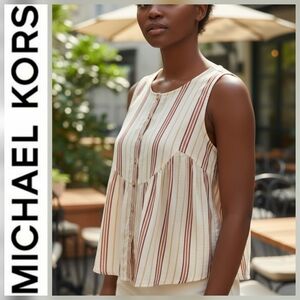 MICHAEL Michael Kors Women's Striped Tank Top - Cream and Brown